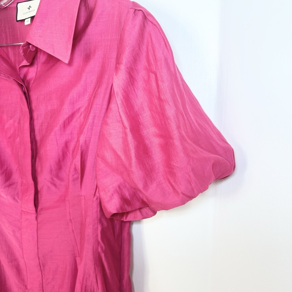 TUCKERNUCK Raspberry Organza Delaney Midi Dress Size XS Puff Sleeves Tailored - Picture 6 of 16
